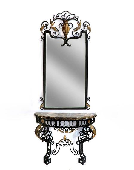 French Regence Wrought Iron Mirror & Console by C. Early, Early 20th C.
