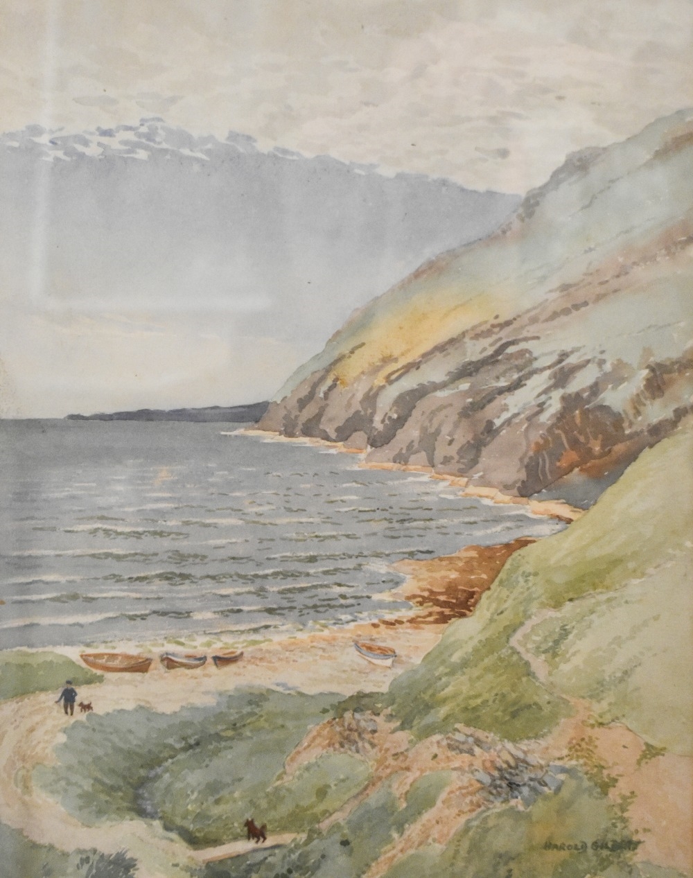 Artwork by Harold Gilbert, Harold Gilbert F.R.S.A (20th Century, British), watercolour, 'Fleshwick Bay, Isle of Man', signed to, Made of watercolour