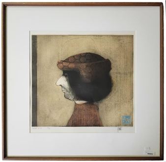 Leonardo Lasansky Color Etching, "Portrait - Leonardo Lasansky