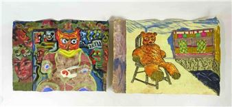 Two Unframed Outsider Pastels - Irwin Hollander