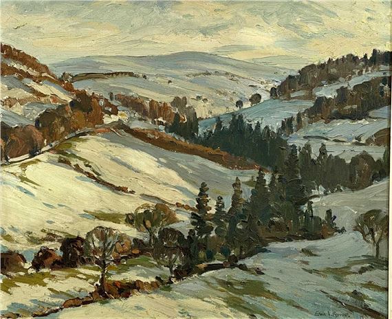 Welsh winter landscape, possibly Moel Famau by Edwin Vincent Forrest