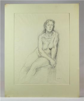 pencil drawing nude. Matted. 24" x 19". - Vincent Acrilesi