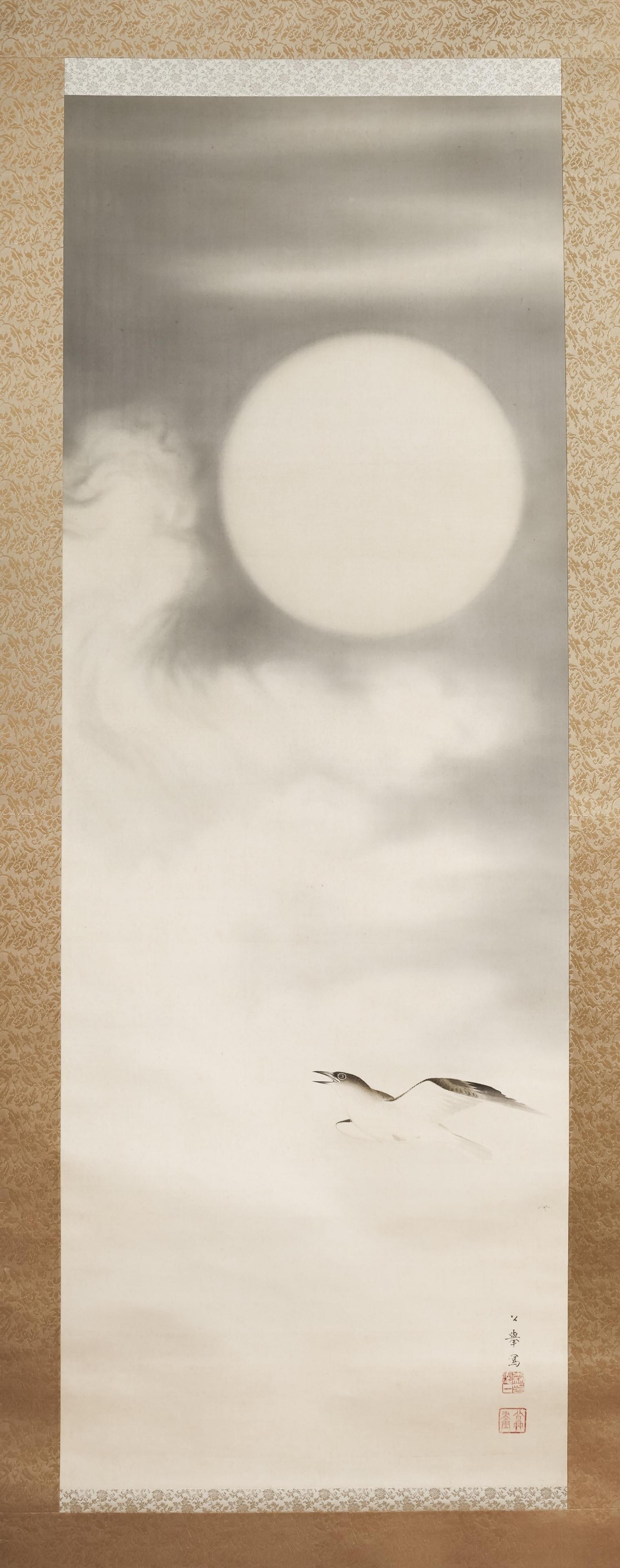 Artwork by Kokyo Mori, Bird by a moon, Made of scroll painting