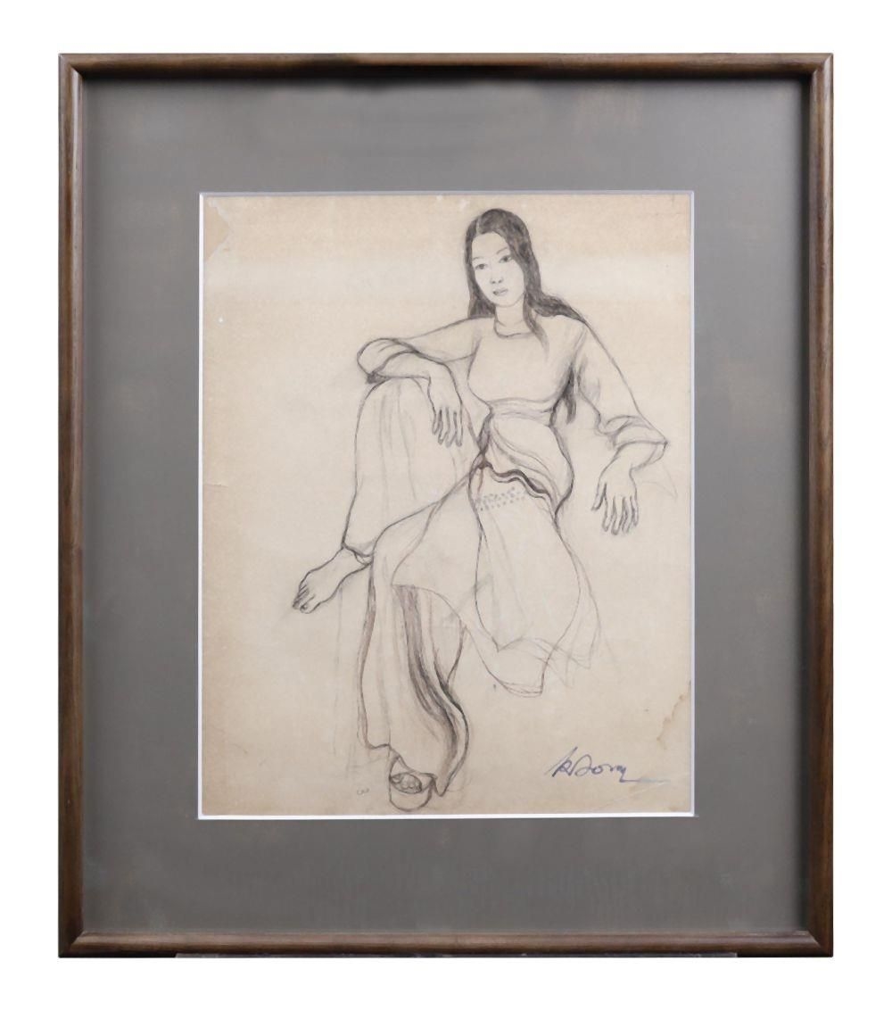 Artwork by Kim Dông, The Maiden by Kim Dong (1922-2009), 41.5 x, Made of Pencil on paper