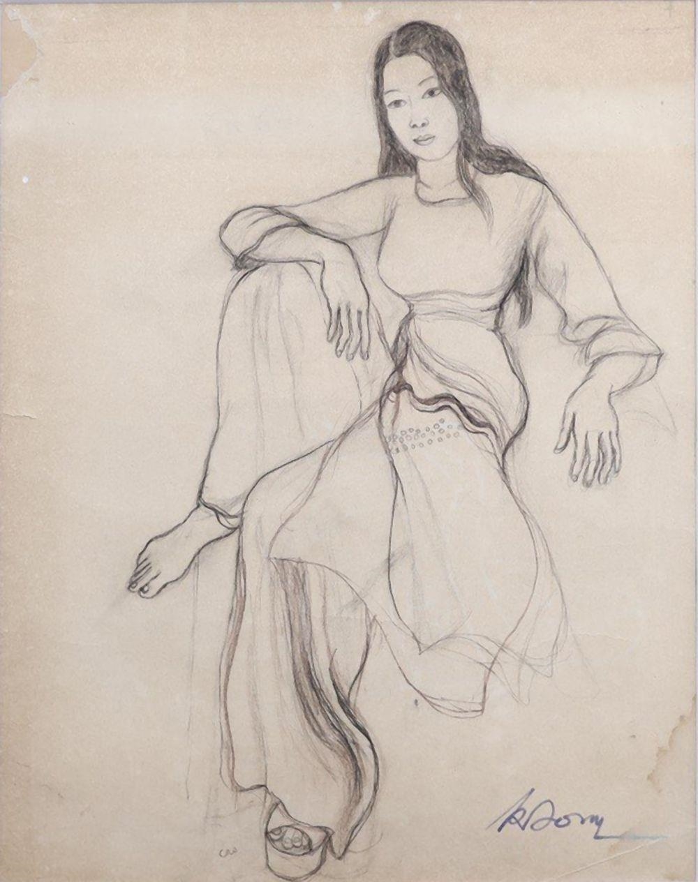 Artwork by Kim Dông, The Maiden by Kim Dong (1922-2009), 41.5 x, Made of Pencil on paper