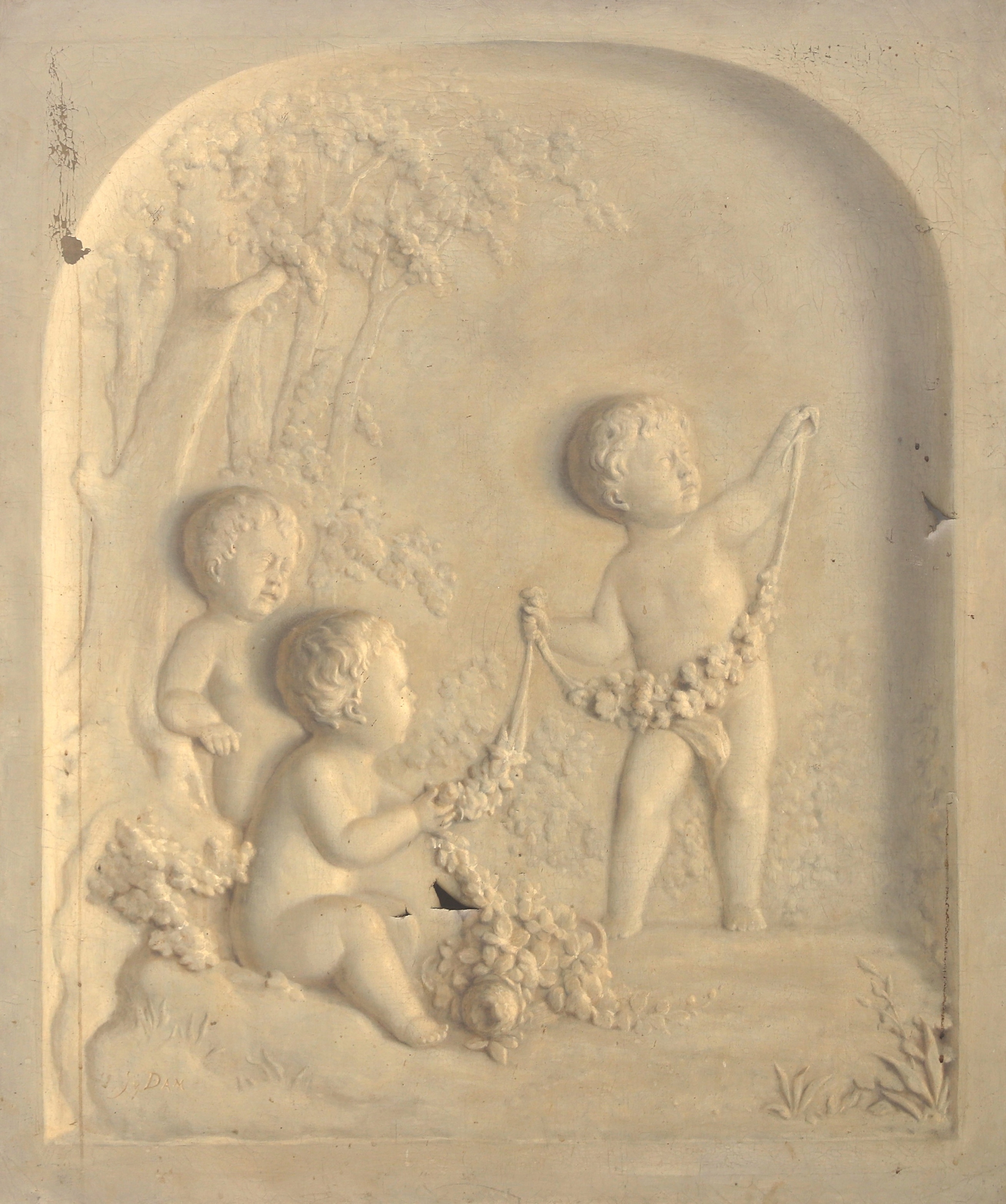 Artwork by Jan van Dam, Een zogeheten ‘Witje’ met putti en festoenen, Made of oil on canvas