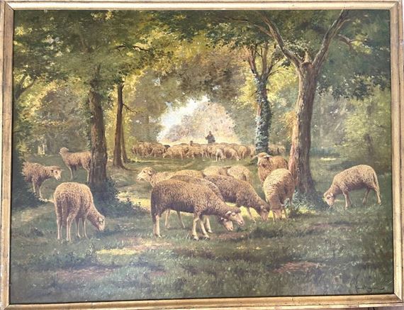 Herd of sheep by Maurice Brenier Rousseau