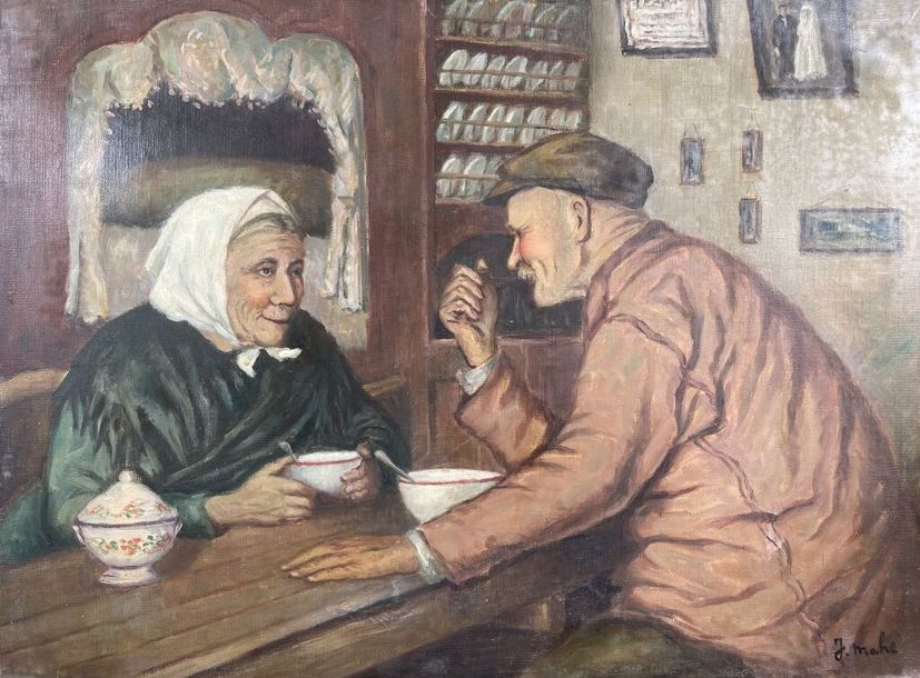 Artwork by J. Mahe, Breakfast with the grandparents, Made of Oil on canvas