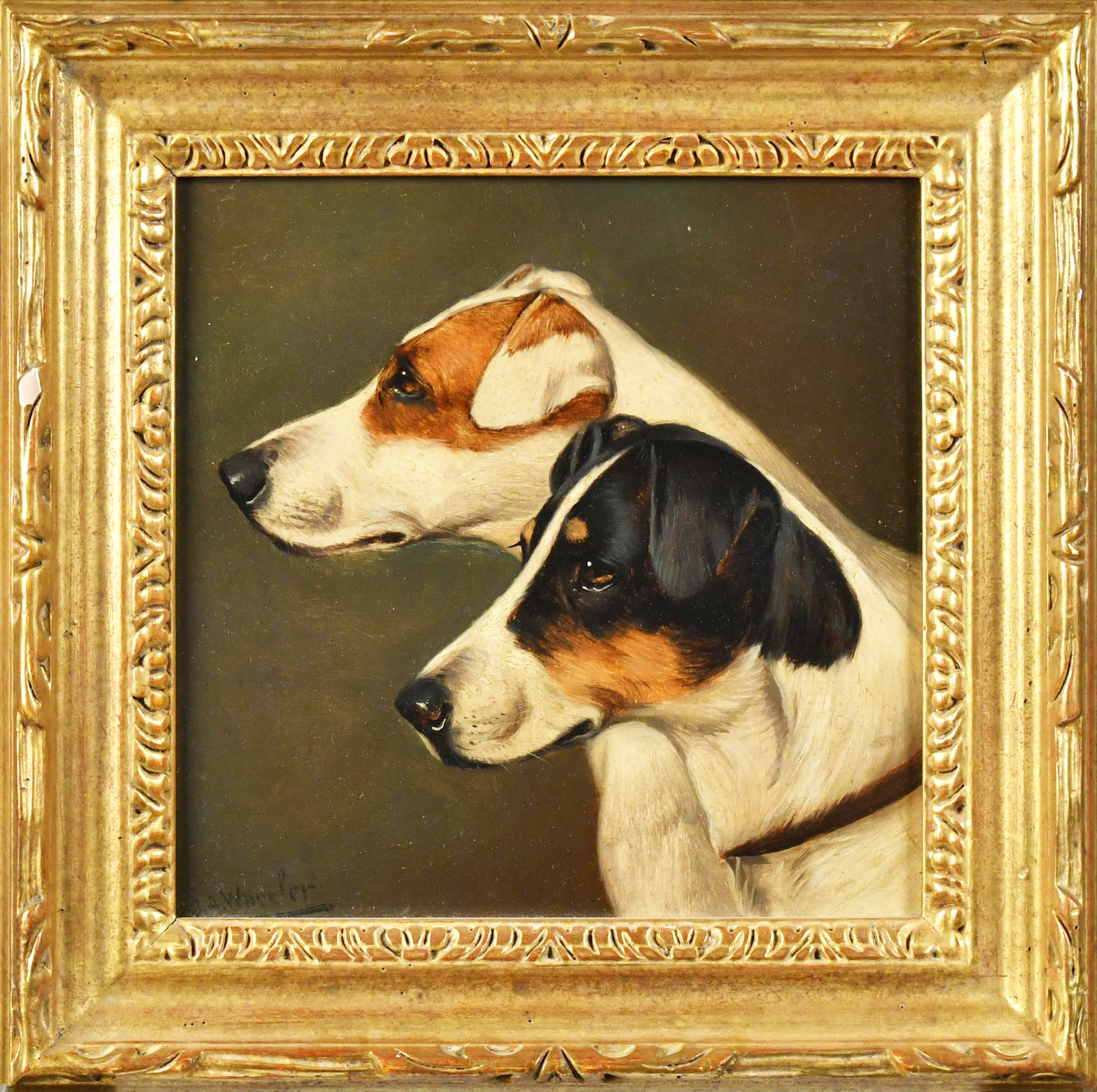 Artwork by Alfred Wheeler, ALFRED WHEELER OIL ON BOARD, PROFILE OF DOGS, Made of OIL ON BOARD