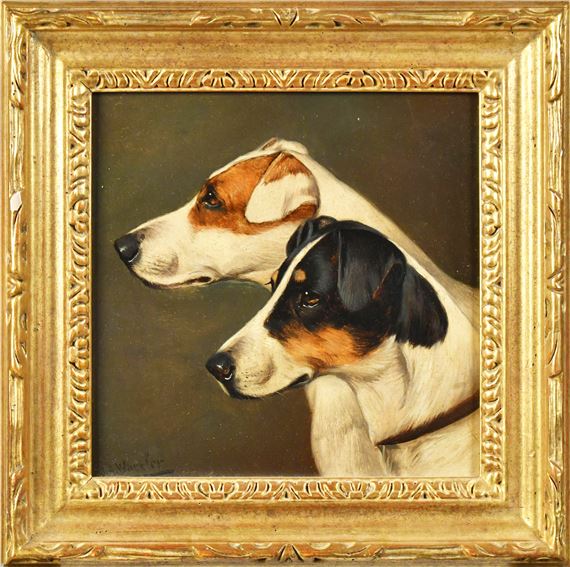 ALFRED WHEELER OIL ON BOARD, PROFILE OF DOGS by Alfred Wheeler