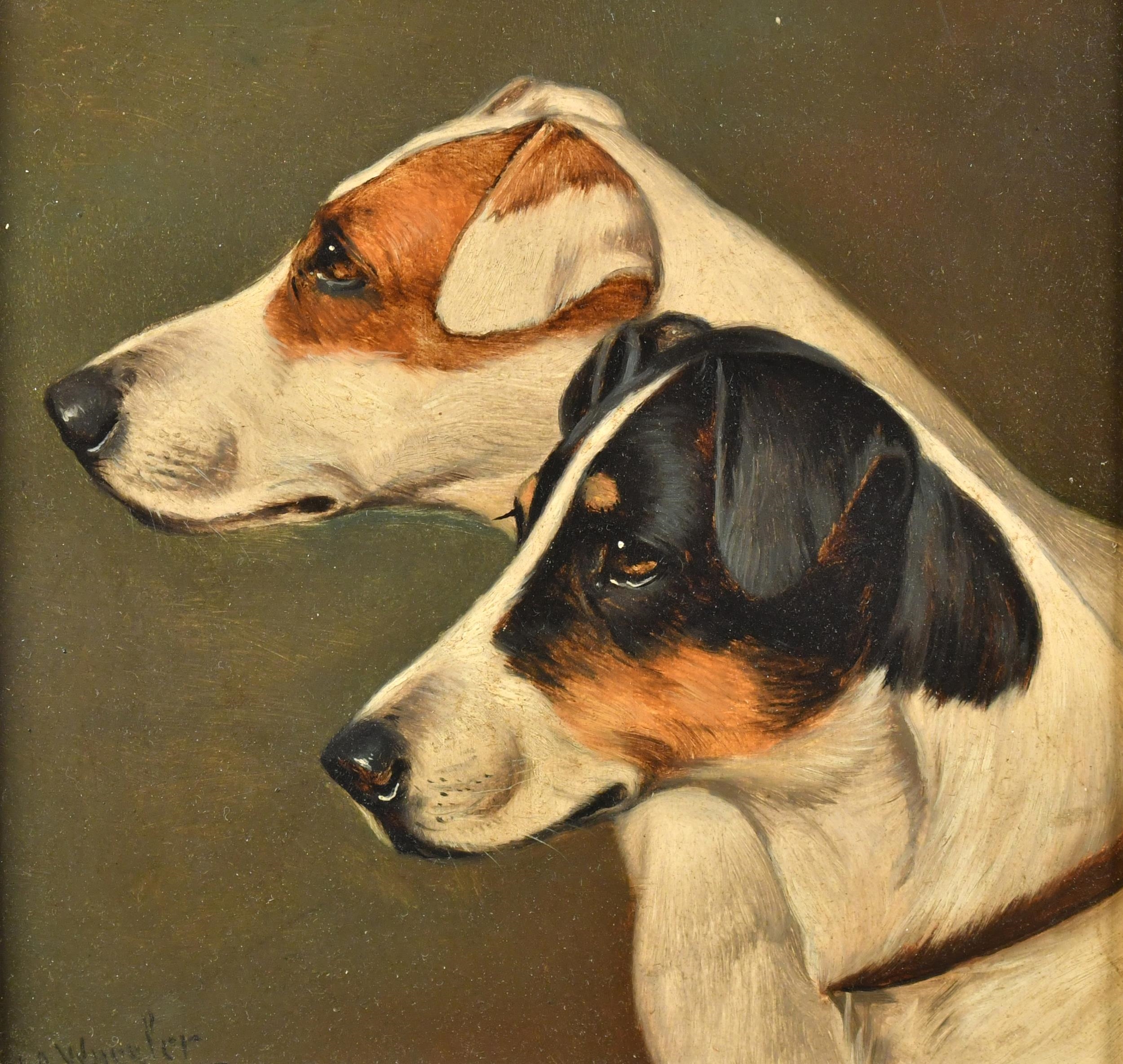 Artwork by Alfred Wheeler, ALFRED WHEELER OIL ON BOARD, PROFILE OF DOGS, Made of OIL ON BOARD