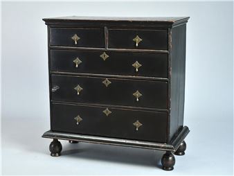 18TH C. WM. AND MARY BLACK PAINTED BALL FOOT CHEST - Mary Black
