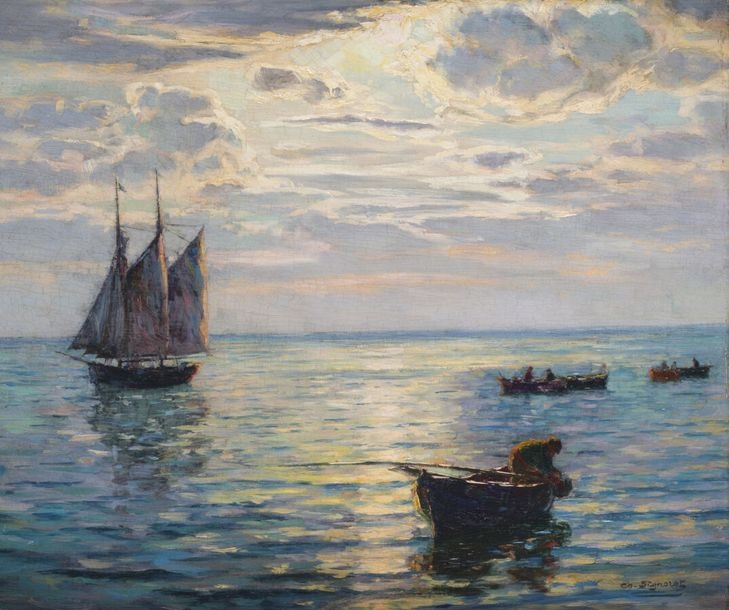 Charles Louis Signoret | Marine in the moonlight | MutualArt