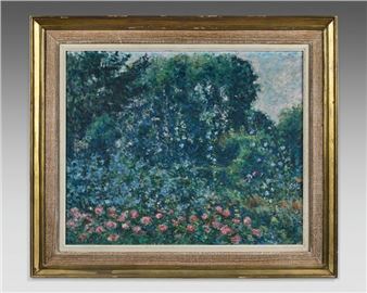 Giverny (?), rosebushes and plumbagos - Blanche Hoschedé Monet