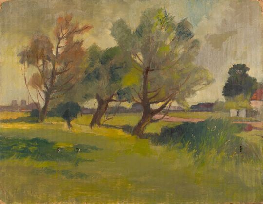 Ferdinand Cirel | Country landscape with trees by the road - Oil on ...