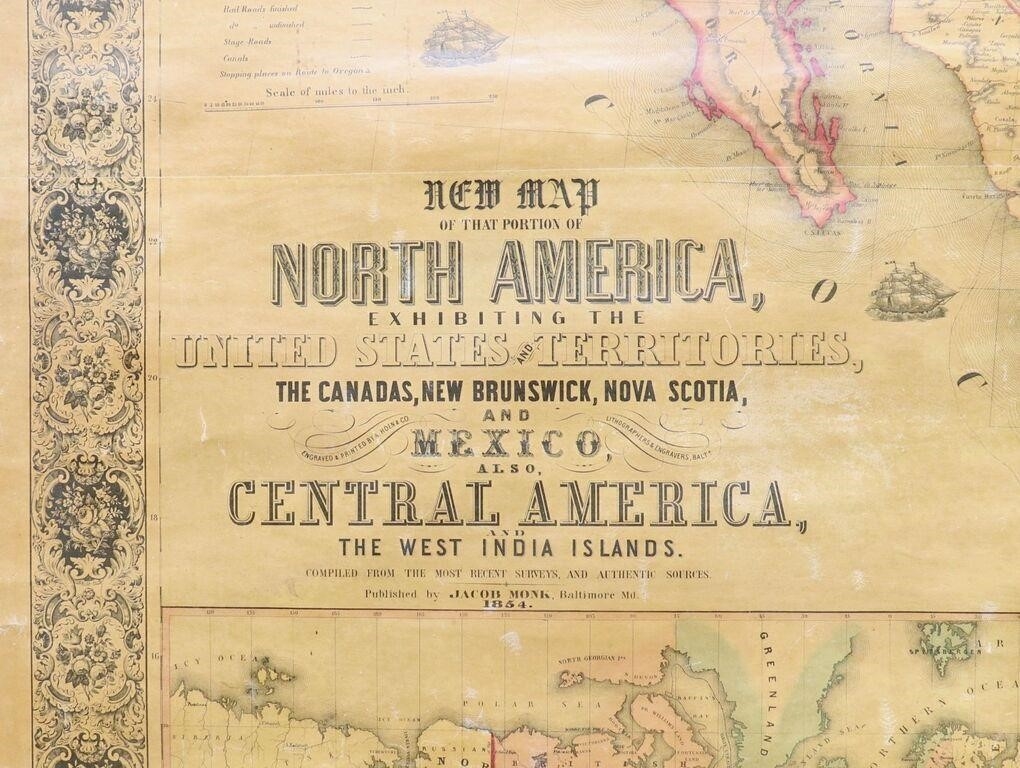 Jacob Monk | Wall Map, United States (1854) | MutualArt