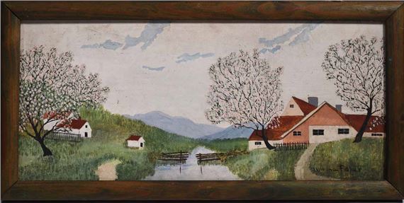 WINONA FISHER, OIL ON MASONITE , SPRING COTTAGE