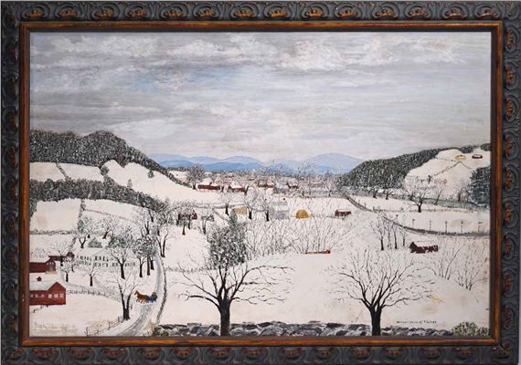 WINONA MOSES FISHER, OIL ON MASONITE, WINTER LANDSCAPE