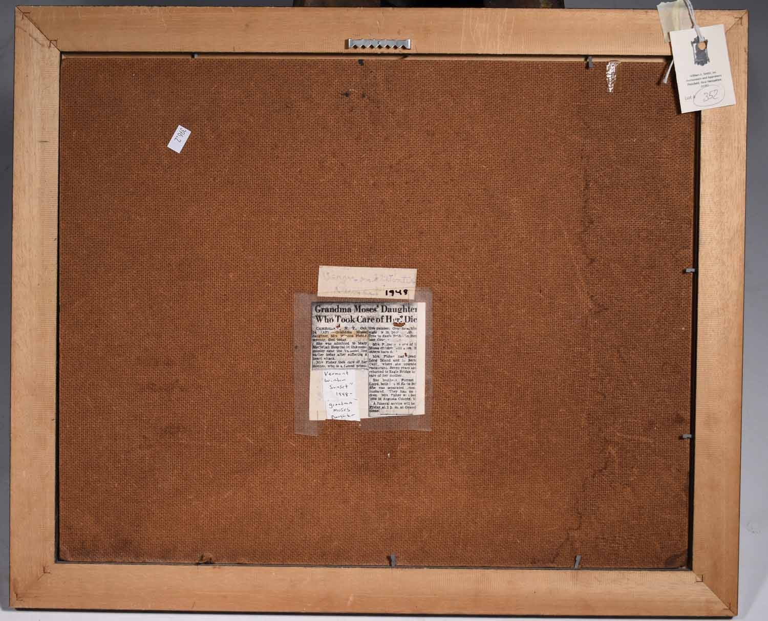 Artwork by Grandma Moses, WINONA MOSES FISHER, OIL ON MASONITE, VERMONT WINTER 1943, Made of OIL ON MASONITE