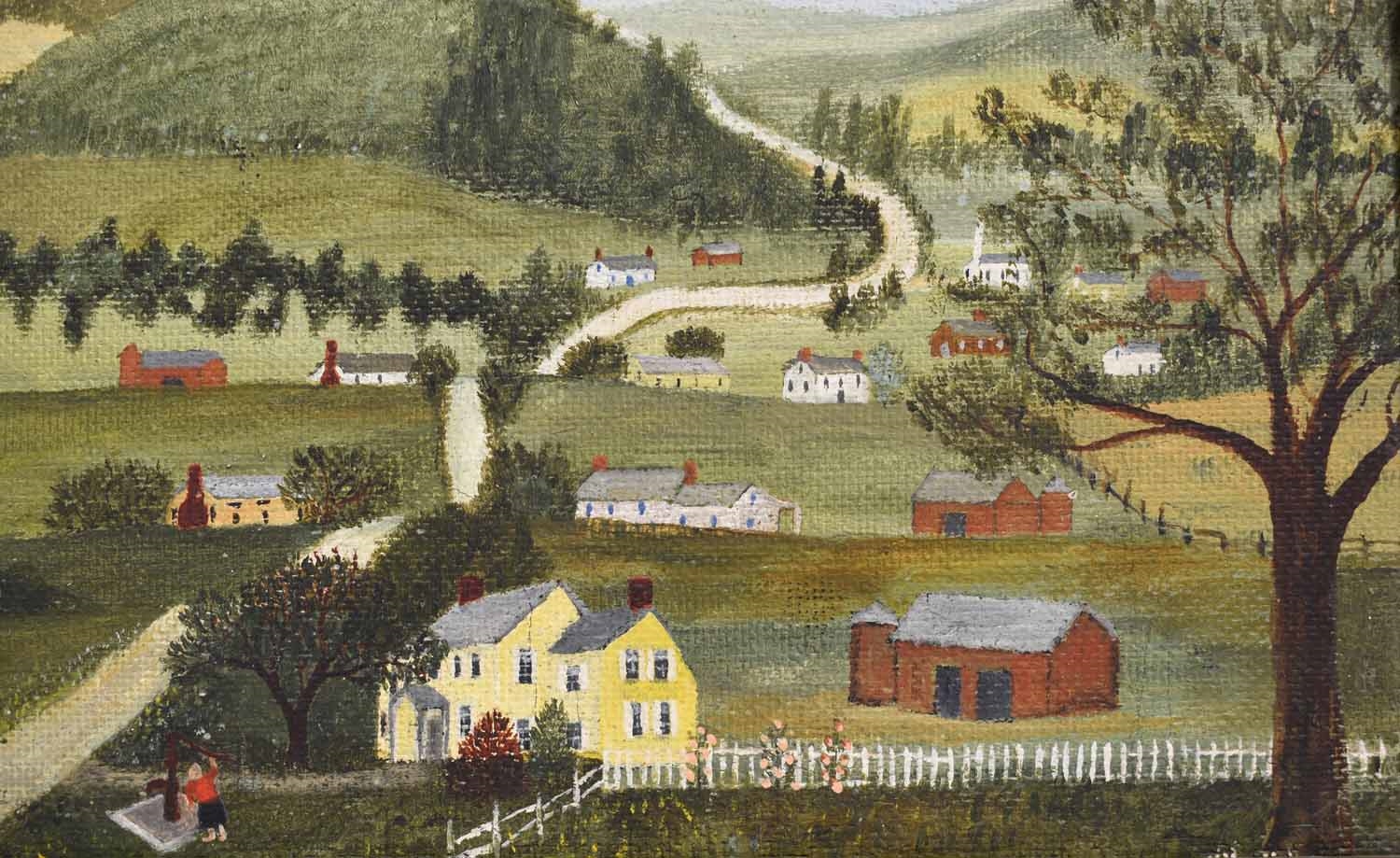 Artwork by Grandma Moses, WINONA FISHER, OIL ON MASONITE, HILL ROAD 1945, Made of OIL ON MASONITE