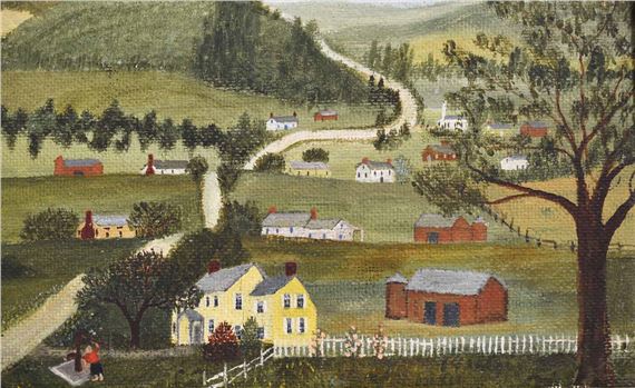 WINONA FISHER, OIL ON MASONITE, HILL ROAD 1945 by Grandma Moses, 1945