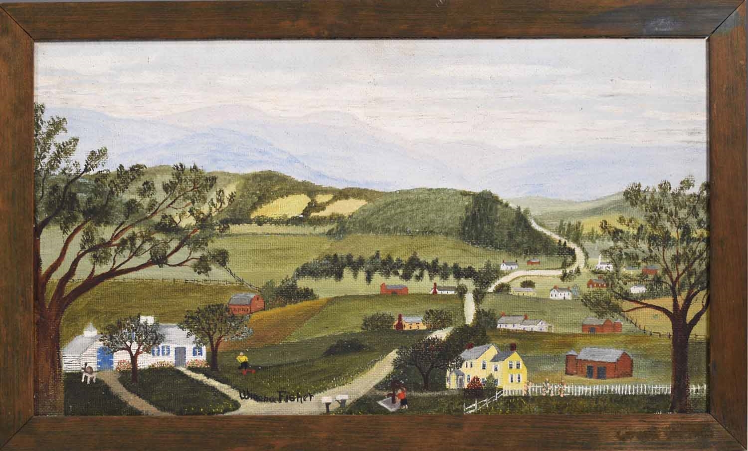 Artwork by Grandma Moses, WINONA FISHER, OIL ON MASONITE, HILL ROAD 1945, Made of OIL ON MASONITE