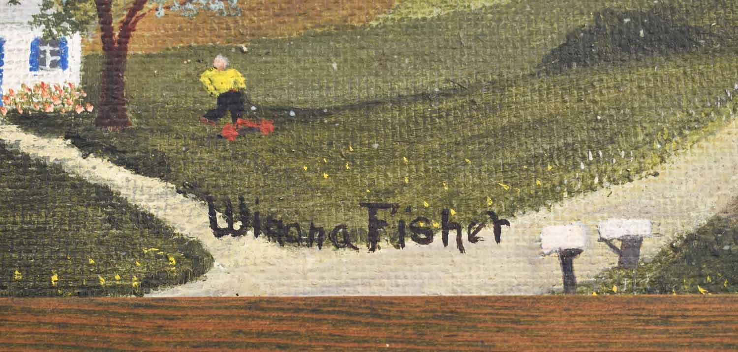 Artwork by Grandma Moses, WINONA FISHER, OIL ON MASONITE, HILL ROAD 1945, Made of OIL ON MASONITE