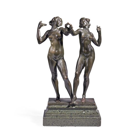 FRANCIS DERWENT-WOOD (BRITISH, 1871-1926): A PATINATED BRONZE FIGURAL GROUP: LES DEUX AMIES - Francis Derwent Wood