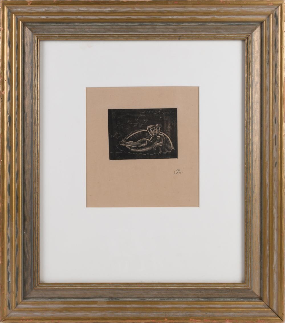 Artwork by Alfredo Bigatti, MERMAID, 1933, Made of Linoleum cut