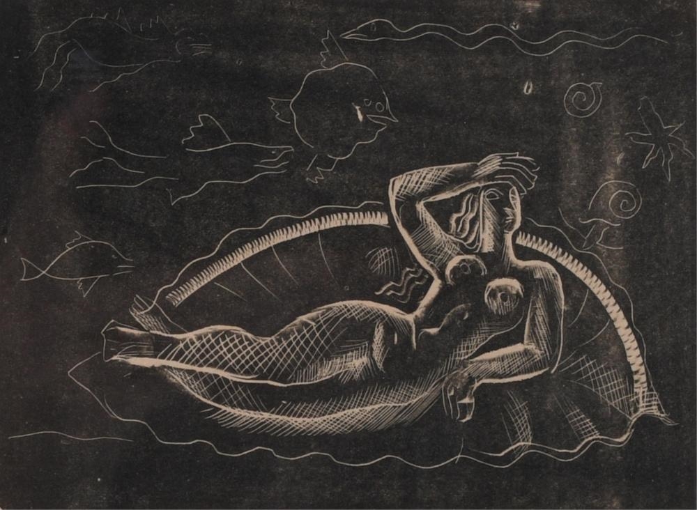 Artwork by Alfredo Bigatti, MERMAID, 1933, Made of Linoleum cut