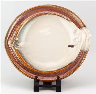 BEN BRIERLEY (born 1964); a wood fired stoneware platter partially covered in running off white glaze - Ben Brierley