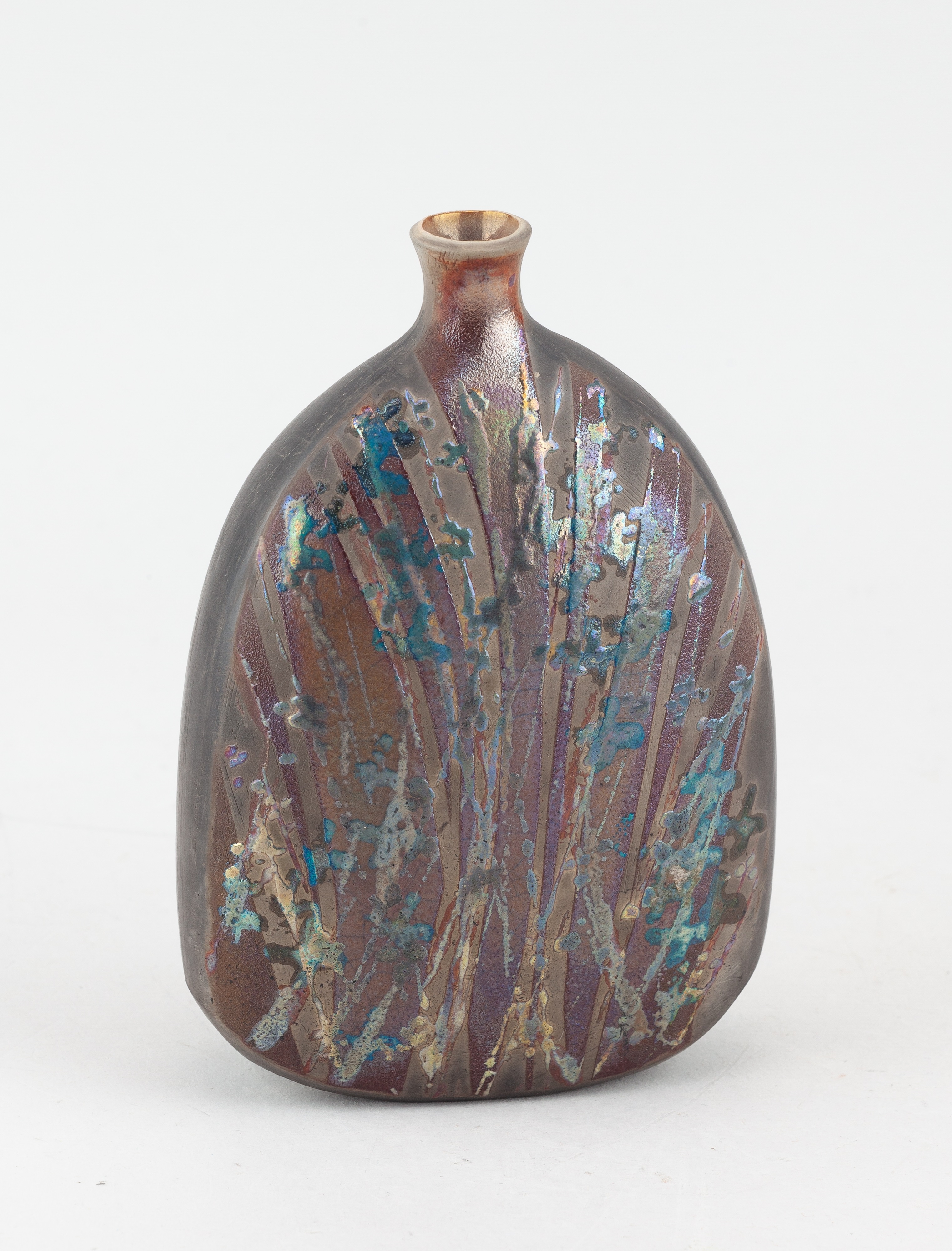 Anne James | ANNE JAMES (born 1937); a flat raku bottle with wax resist ...