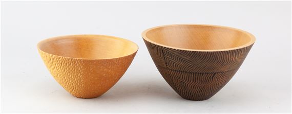 PETER ARCHER; a carved temperate hardwood bowl stained black and grey - Peter Archer