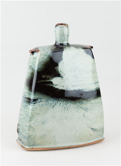 JAMES HAKE (born 1979); a large rectangular stoneware bottle covered in nuka and tenmoku glaze by James Hake
