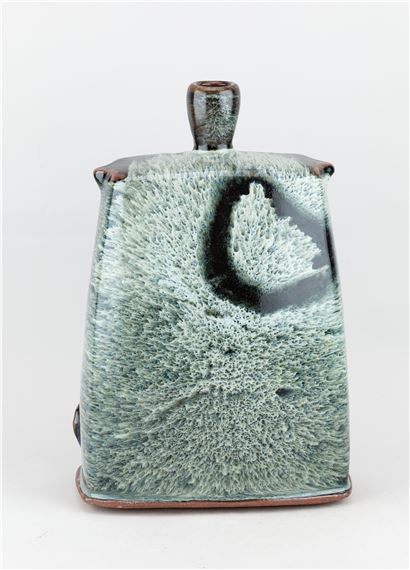 JAMES HAKE (born 1979); a large rectangular stoneware bottle covered in nuka and tenmoku glaze by James Hake