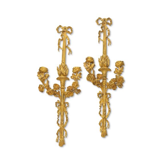 A pair of French gilt bronze twin light wall appliques - Pierre-François Feuchère