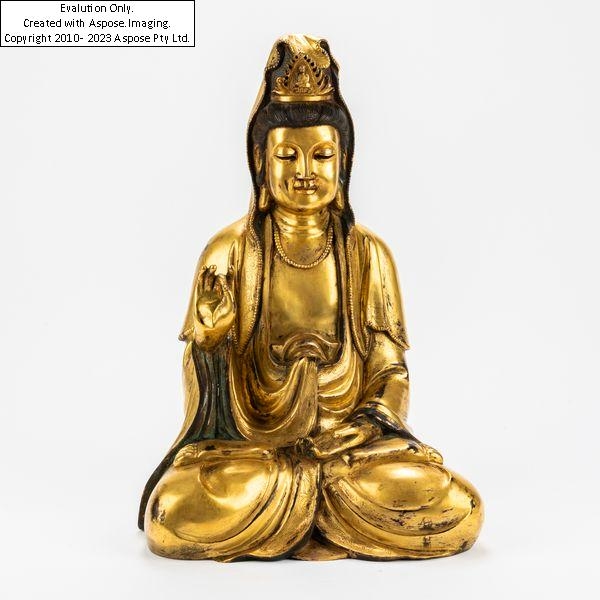 Artwork by Chinese School, 19th Century, A LARGE CHINESE GILT BRONZE FIGURE OF GUANYIN, Made of gilt bronze