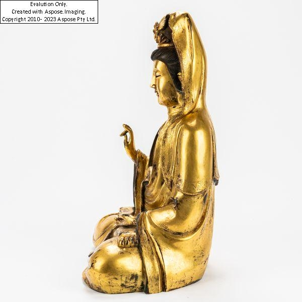 Artwork by Chinese School, 19th Century, A LARGE CHINESE GILT BRONZE FIGURE OF GUANYIN, Made of gilt bronze