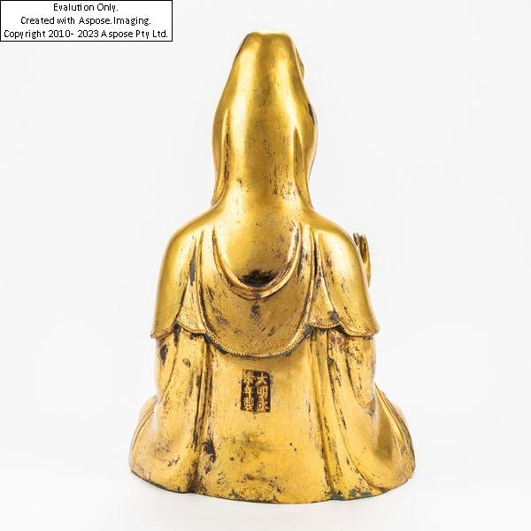 Artwork by Chinese School, 19th Century, A LARGE CHINESE GILT BRONZE FIGURE OF GUANYIN, Made of gilt bronze