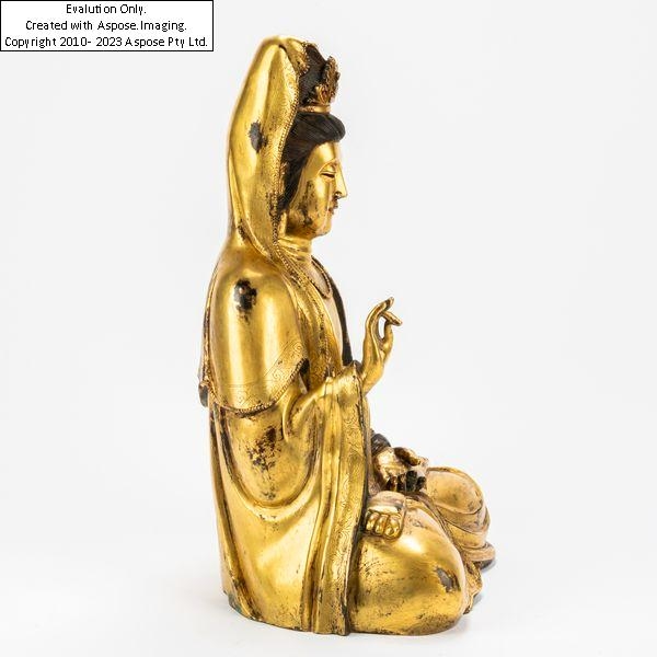 Artwork by Chinese School, 19th Century, A LARGE CHINESE GILT BRONZE FIGURE OF GUANYIN, Made of gilt bronze