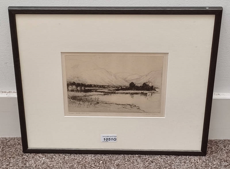Artwork by Henry Jackson Simpson, Jackson simpson 'kilchurn castle' signed in pencil framed etching 17cm x 23 cm, Made of etching