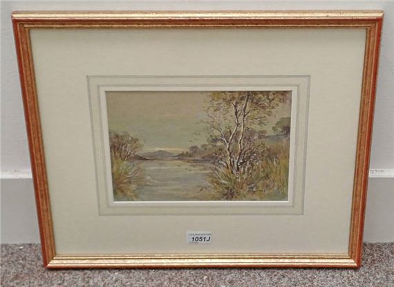 Jackson simpson 'river dee' signed gilt framed watercolour 18cm x 26 cm