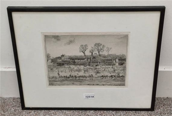 John bulloch souter 'washerwoman - madrid' signed in pencil framed etching 21cm x 27 cm by John Bulloch Souter