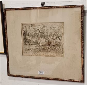William lamb 'aromantic landscape - northwater' singed in pencil frame drawing 20 cm x 27cm - William Lamb