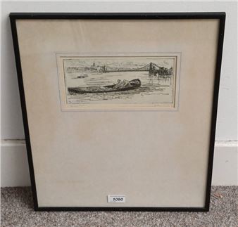 William lamb 'the sand boat' signed in pencil framed etching 11cm x 22 cm - William Lamb