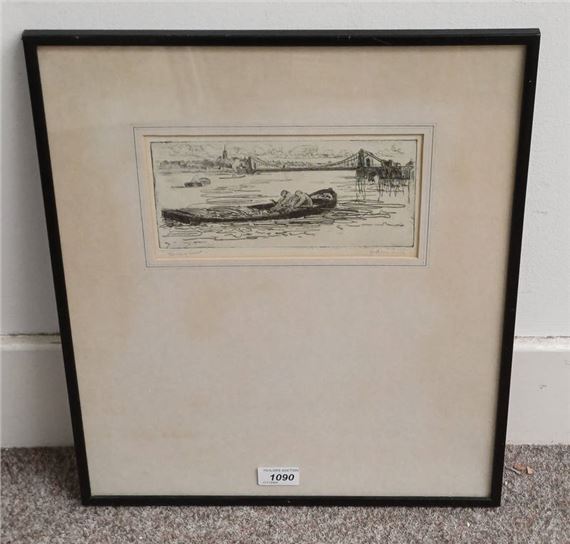 William lamb 'the sand boat' signed in pencil framed etching 11cm x 22 cm - William Lamb
