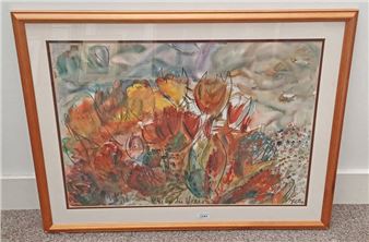 Peter van der veer tulips signed framed watercolour & chalk 51 x 71 cm - Peter van der Veer