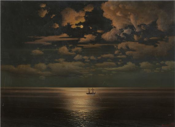 Moonlit Seascape with Ship - Georgii Zakharovitch Bashindzhagian