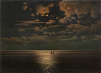 Moonlit Seascape with Ship - Georgii Zakharovitch Bashindzhagian