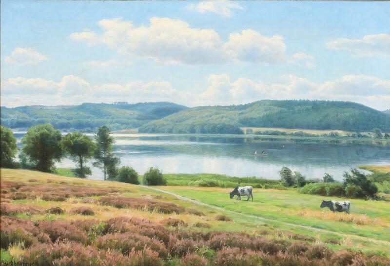 Artwork by Axel Birkhammer, Scenery from the lakes near Silkeborg, Made of Oil on canvas